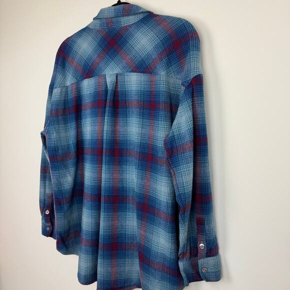 BP. Womens Long Sleeve Button-Up Blue/Red Flannel Cotton Rayon Shirt Medium - Picture 6 of 8